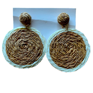 NEW Rattan Style Woven Circle Earrings with White Trim